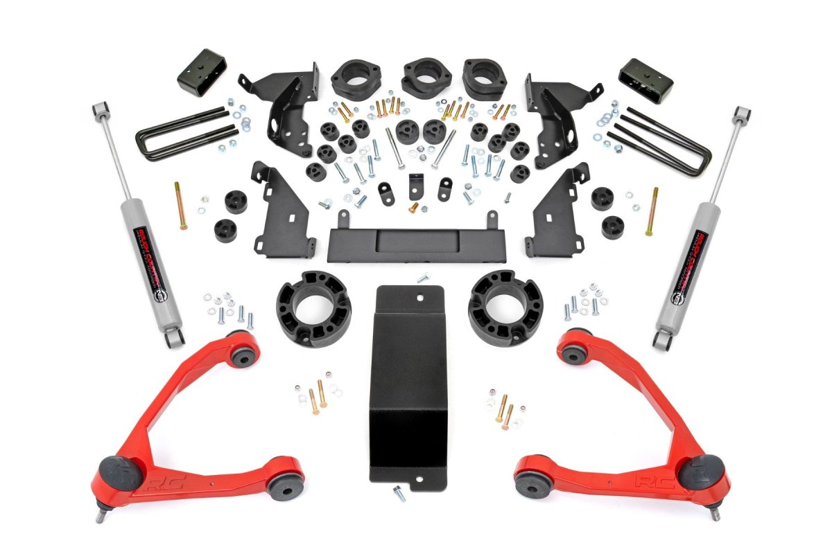 Chevrolet Silverado 1500 Suspension Lift Kit - Rough Country - 4.75 Inch, Combo, Nitrogen charged N3 Shocks, MOOG Ball-Joints - Red - '14-'15